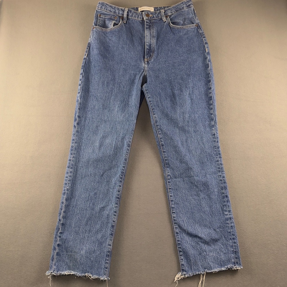 Denim Forum Aritzia High Rise Straight Leg Jeans Medium Wash Raw Hem Size 31